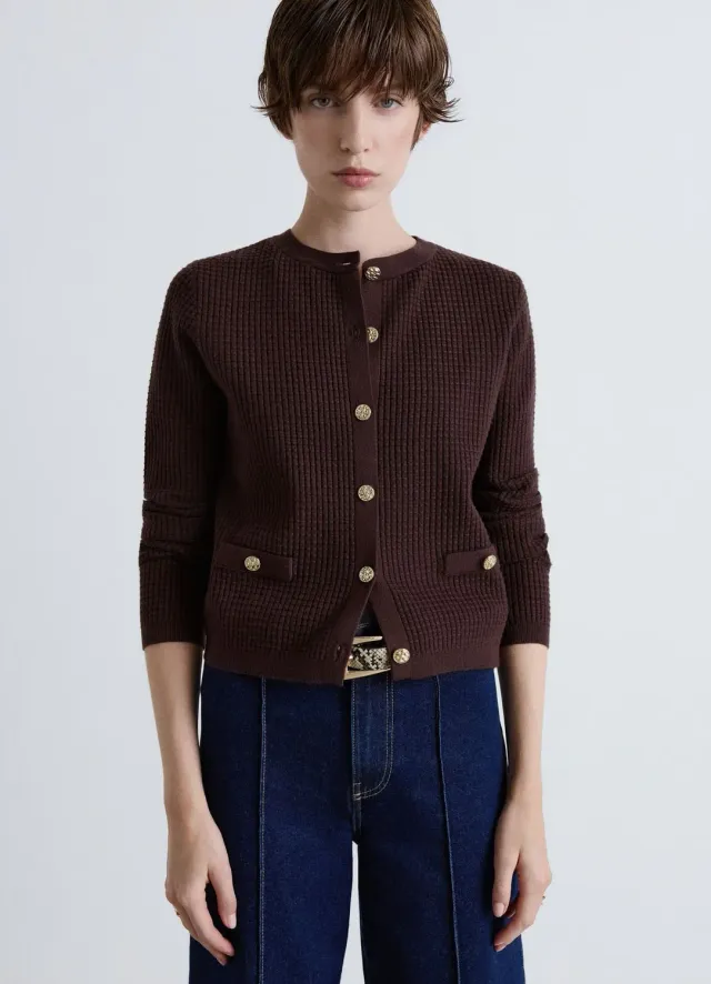 Calliope cardigan femme maille nid d’abeille boutons