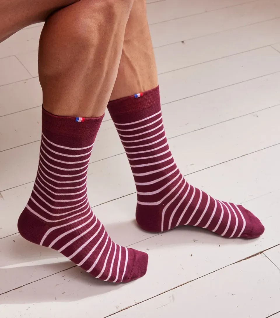 Cocorico chaussettes homme bordeaux rayées coton