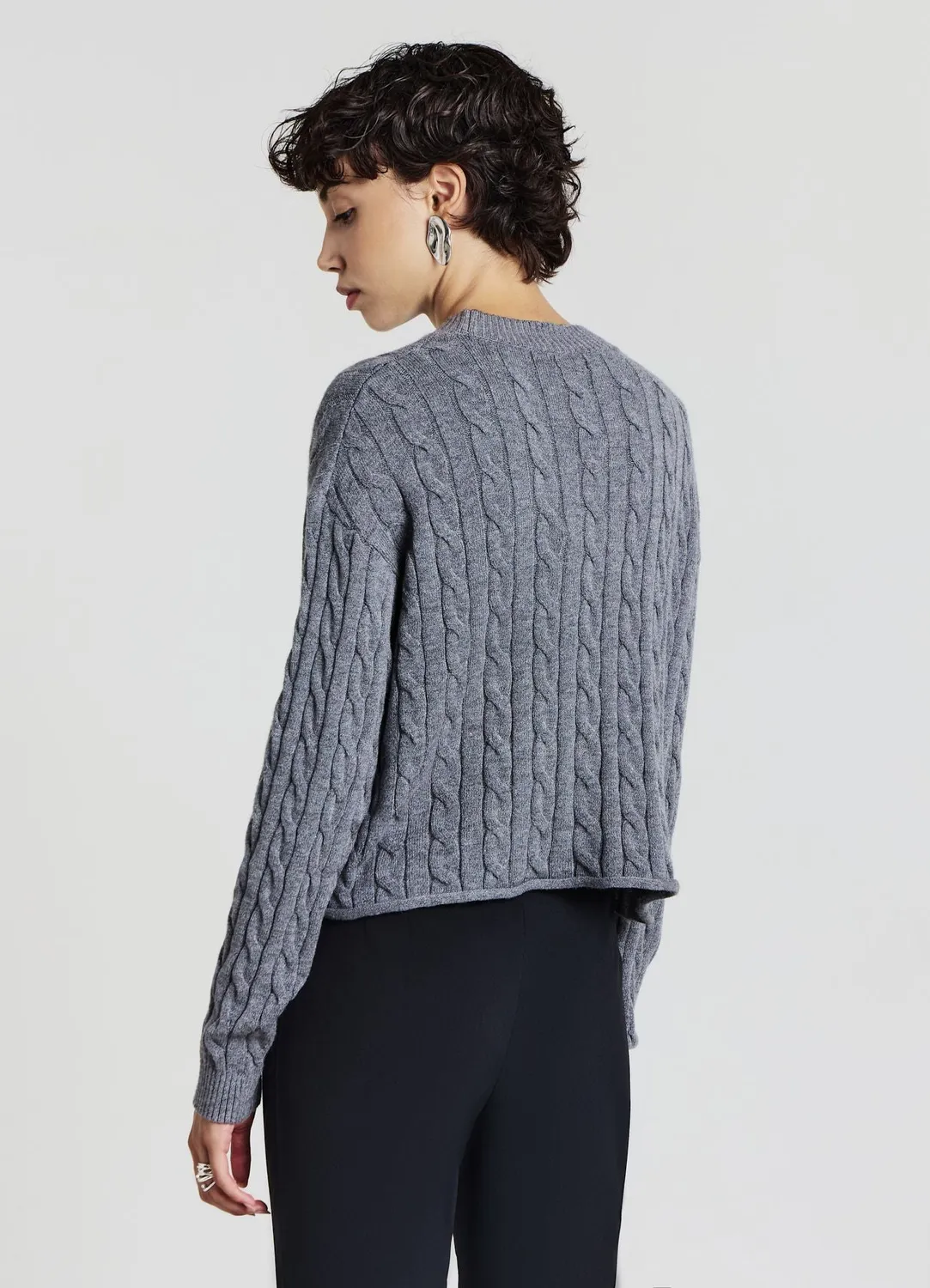 Calliope pull crop torsades femme manches longues