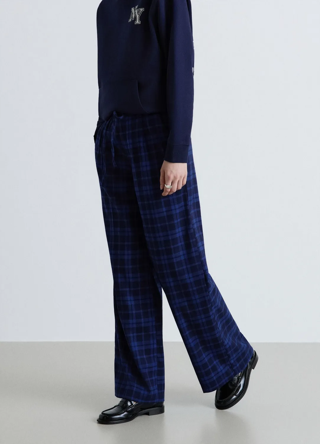 Calliope Pantalon droit à carreaux femme à cordon