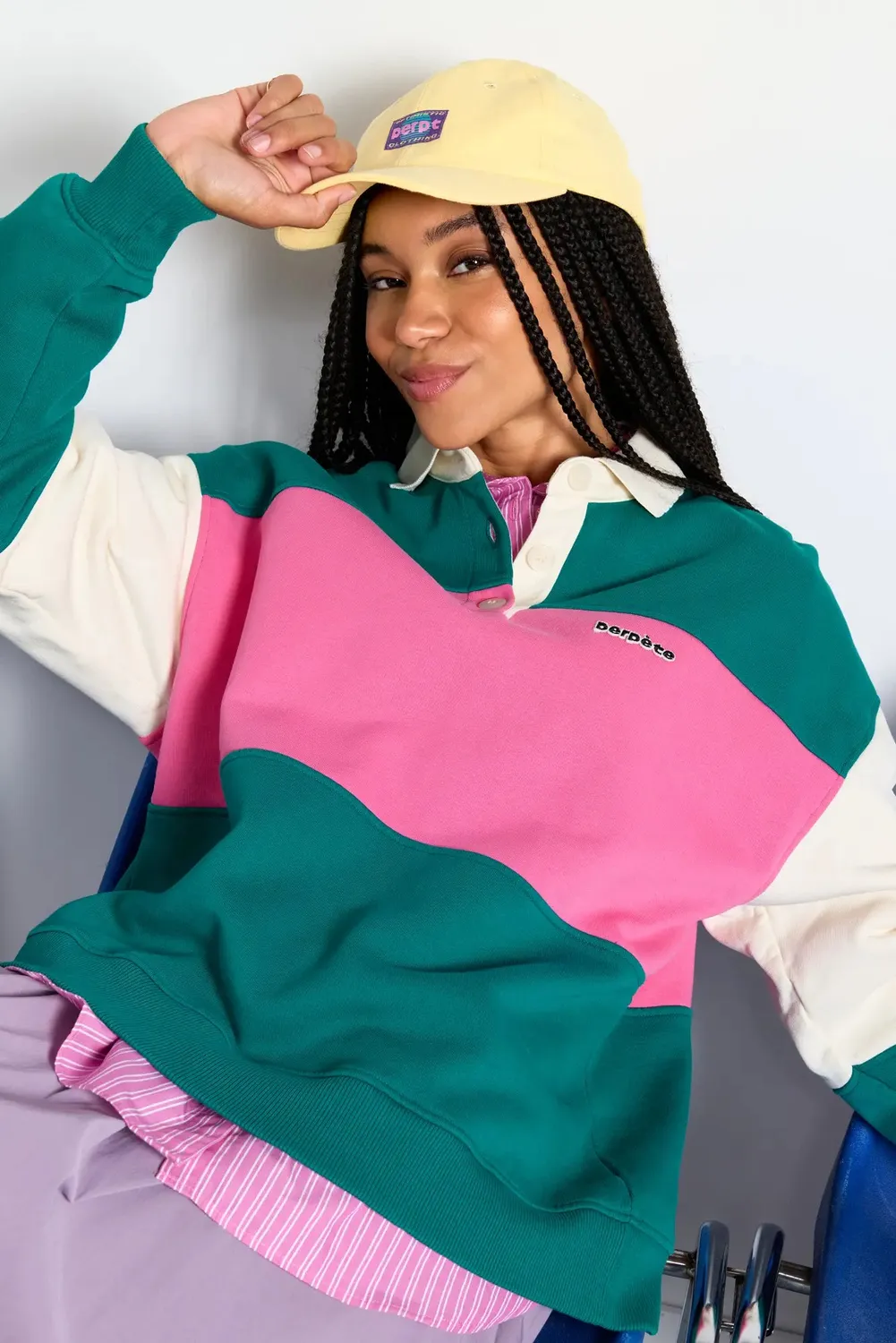 Perpète Linda vert sweat coton bio oversize