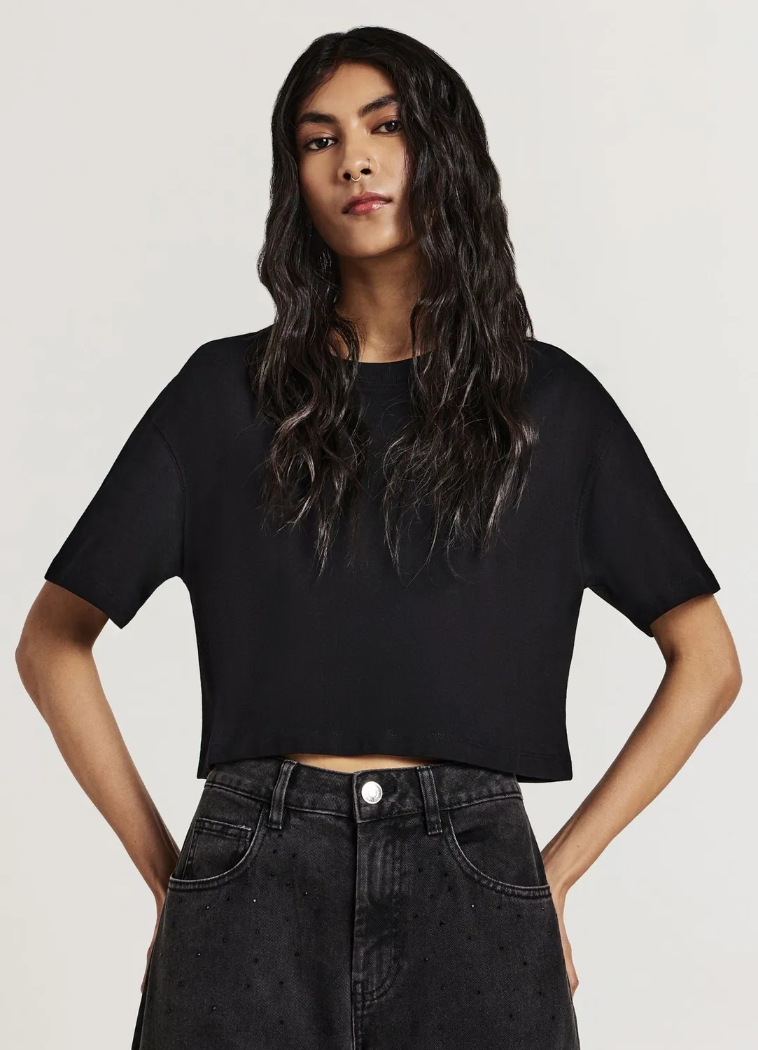 Calliope t-shirt crop femme coton col rond