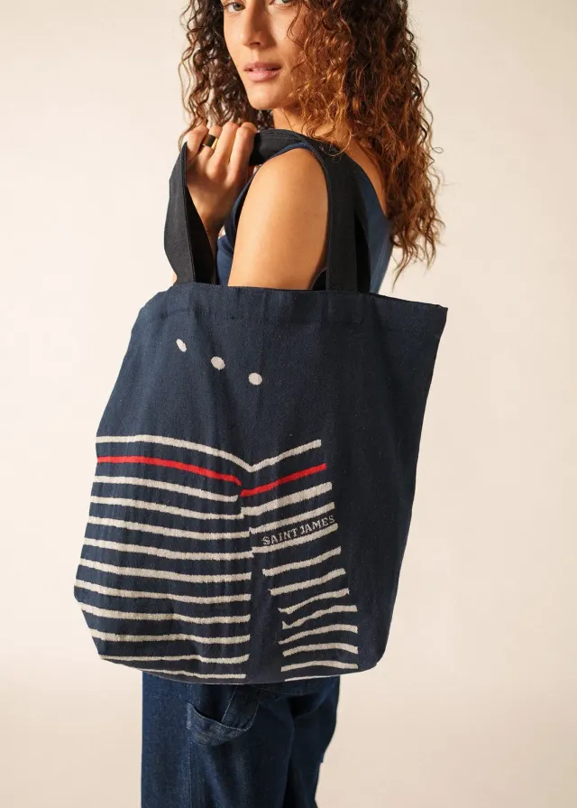 Saint James Pull tote bag coton marine/écru