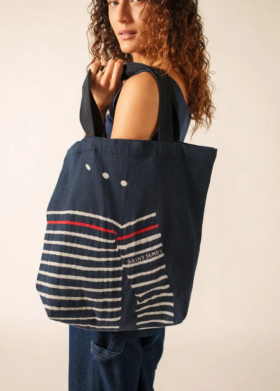 Saint James Pull tote bag coton marine/écru