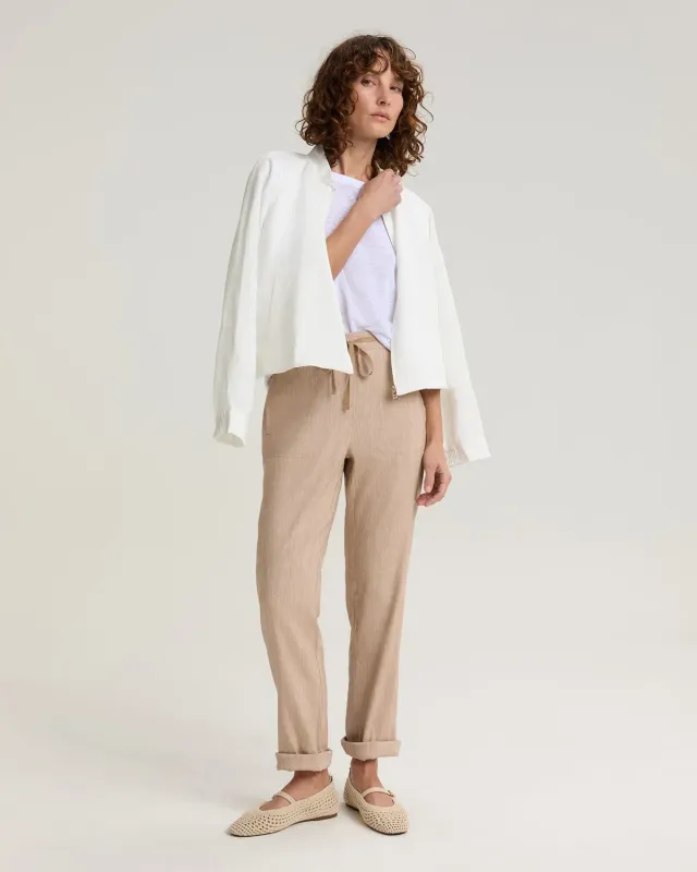 Sportscraft Rosa pantalon lin stretch femme taille cordon