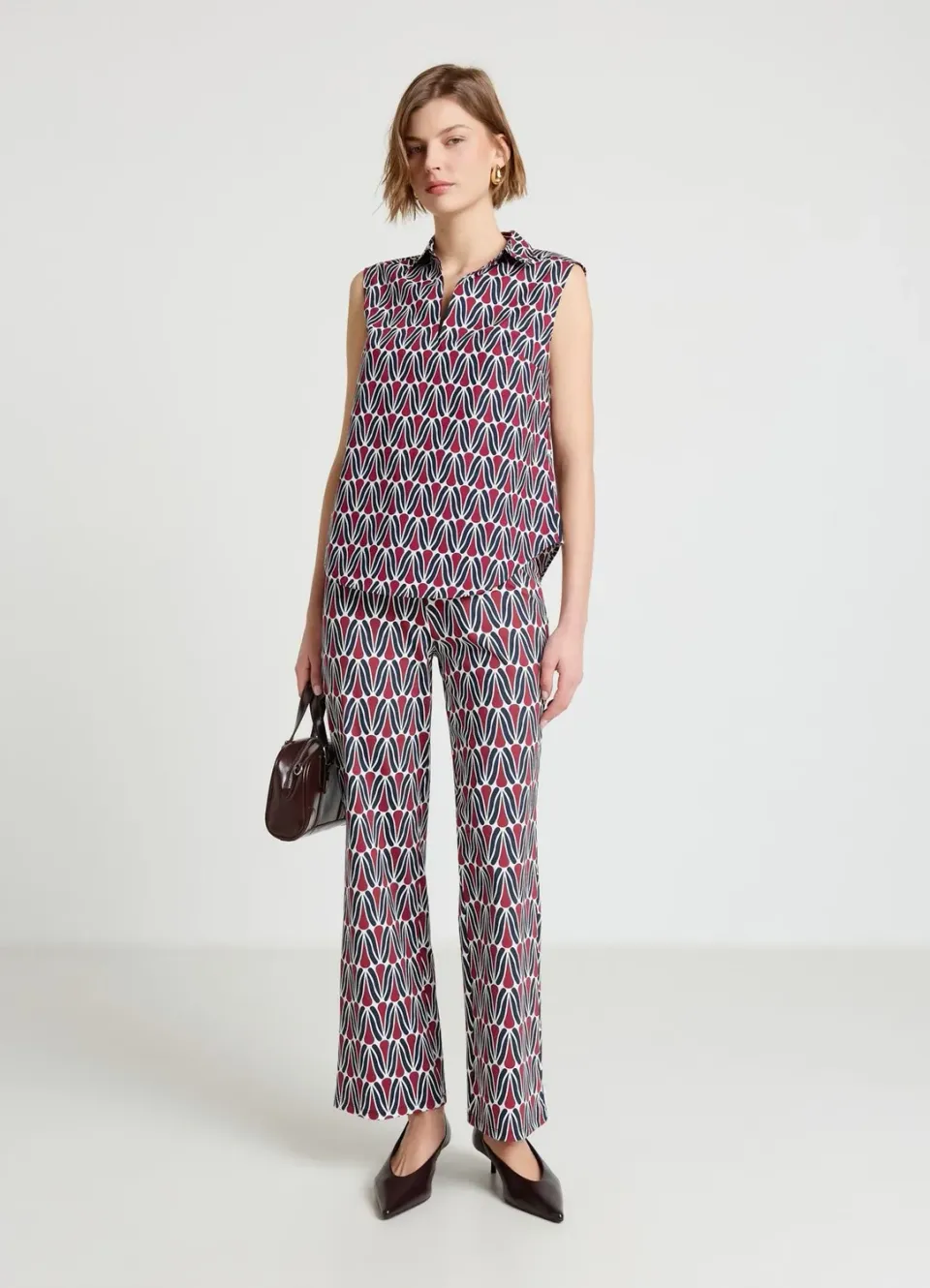 Calliope Pantalon palazzo femme imprimé taille haute