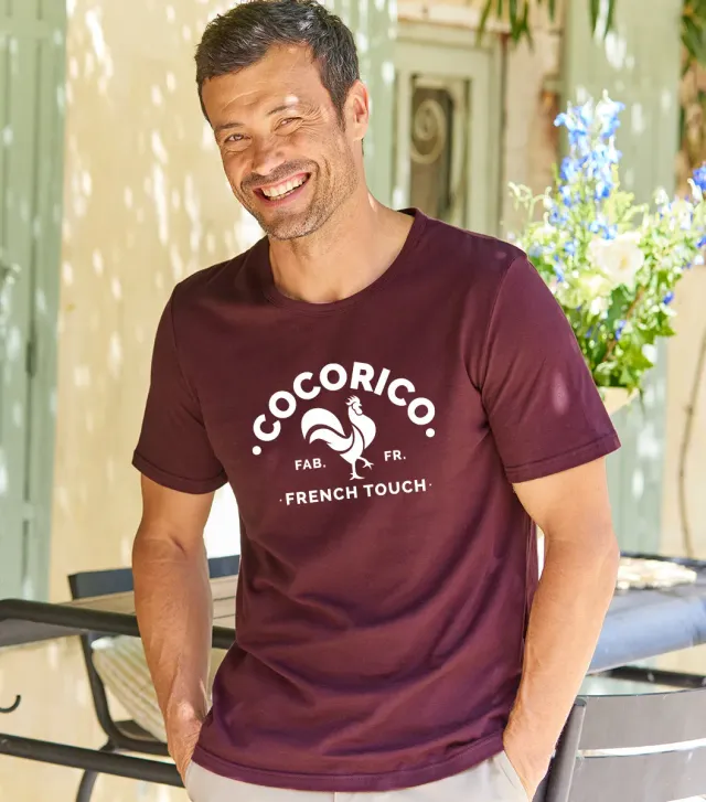Cocorico Coq Français t-shirt homme bordeaux coton