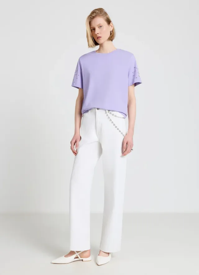 Calliope t-shirt strass femme manches courtes uni