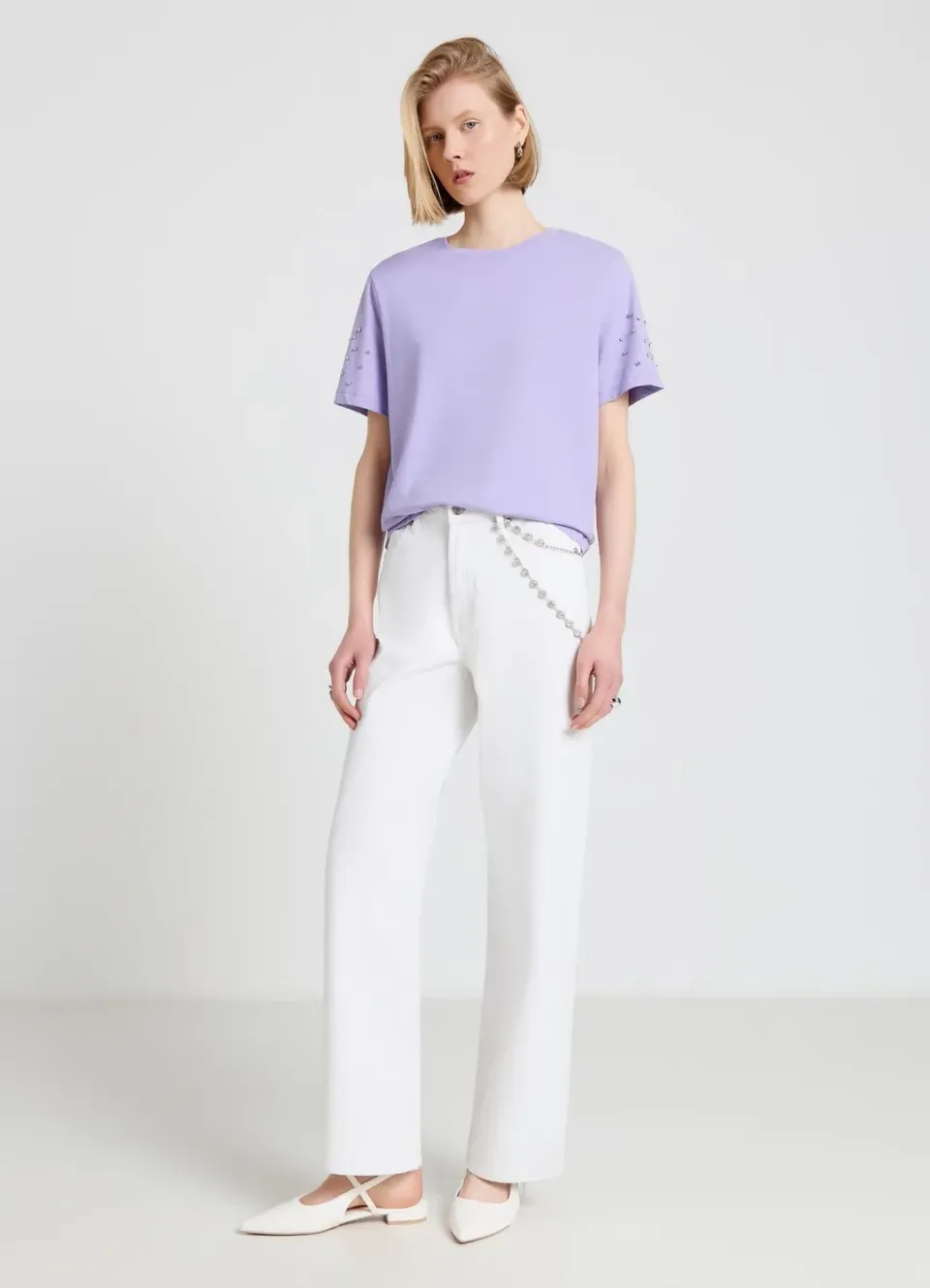 Calliope t-shirt strass femme manches courtes uni
