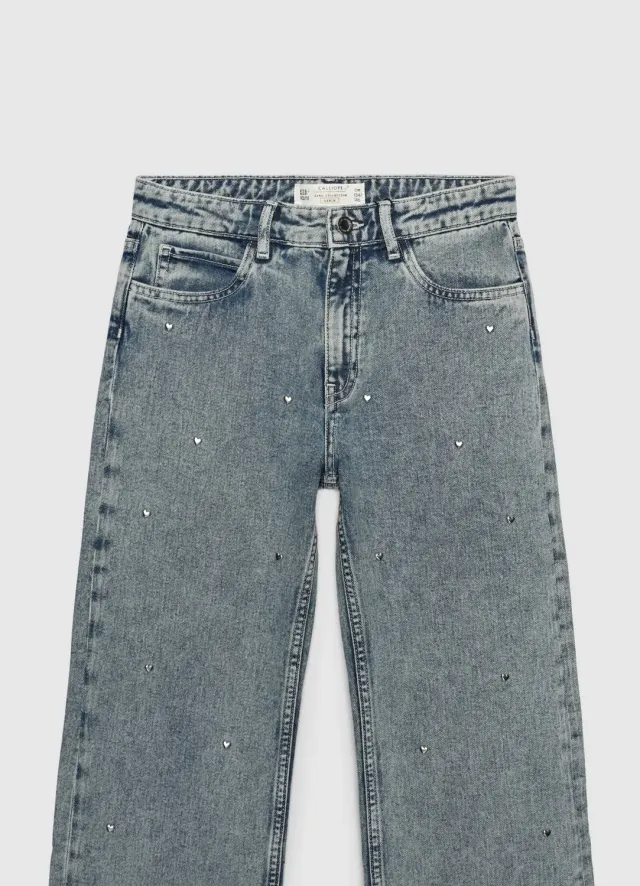 Calliope jean fille wide leg coeurs rivets