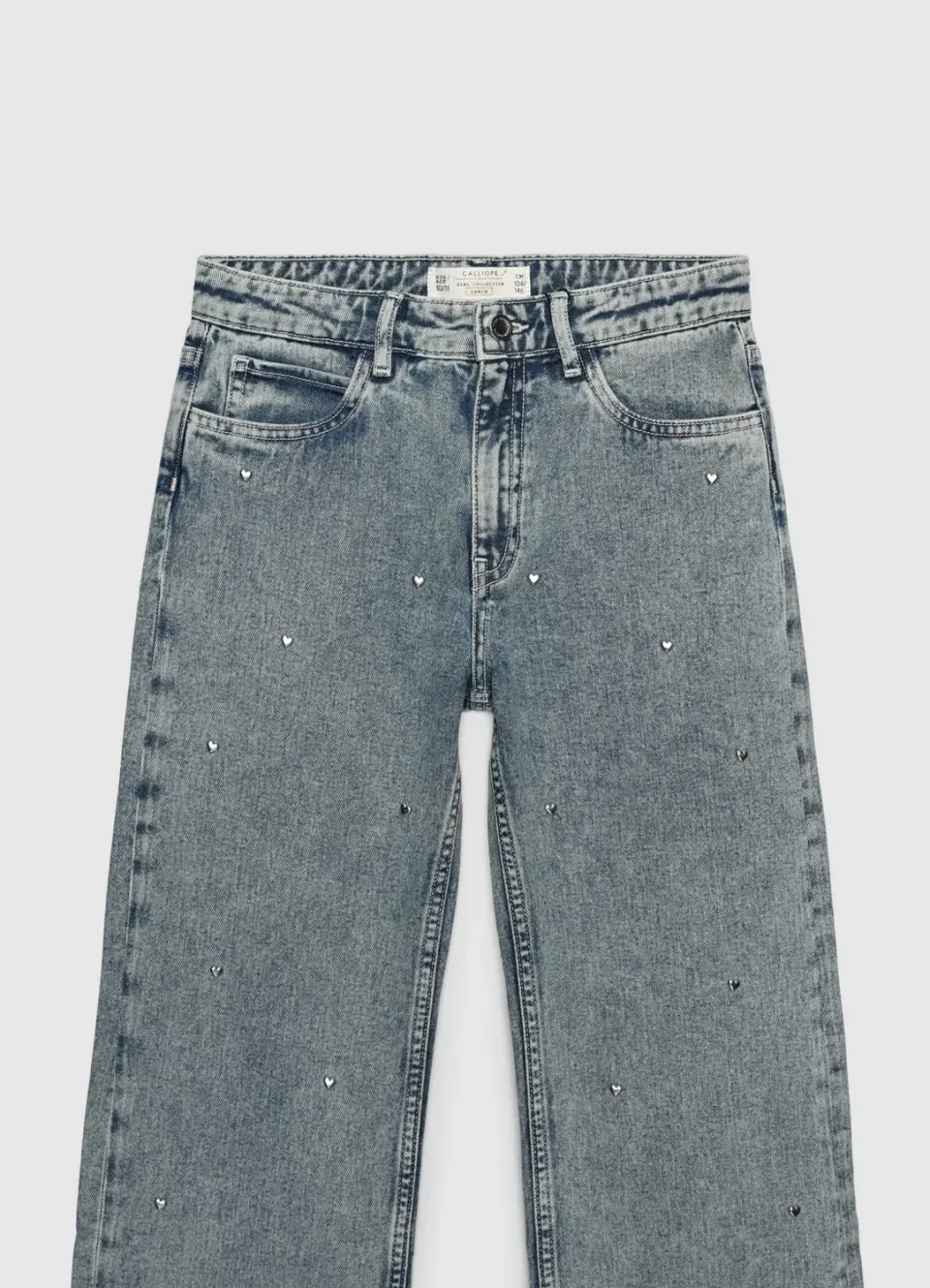 Calliope jean fille wide leg coeurs rivets