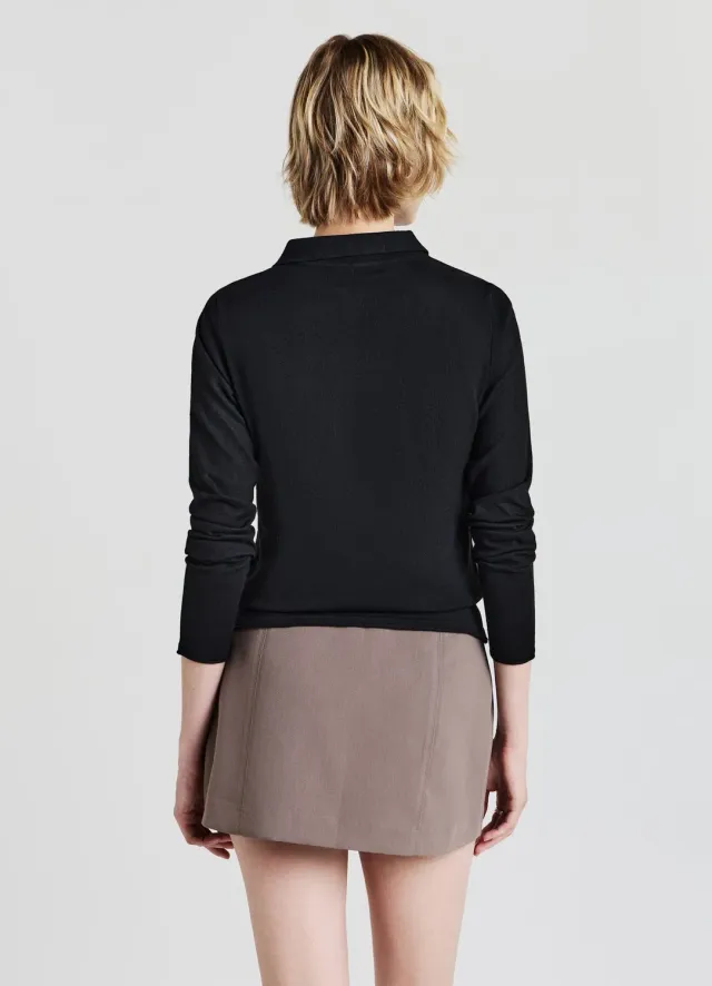 Calliope polo manches longues femme uni col boutonné