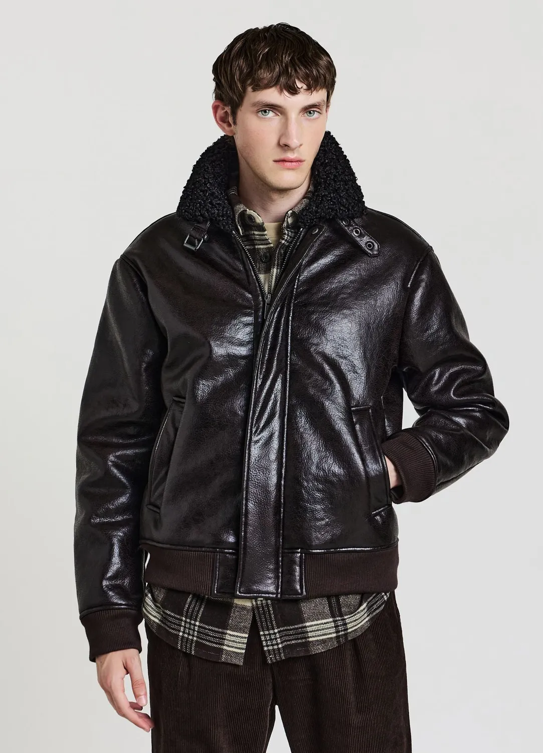 Calliope Blouson Aviateur Homme Similicuir Effet Mouton