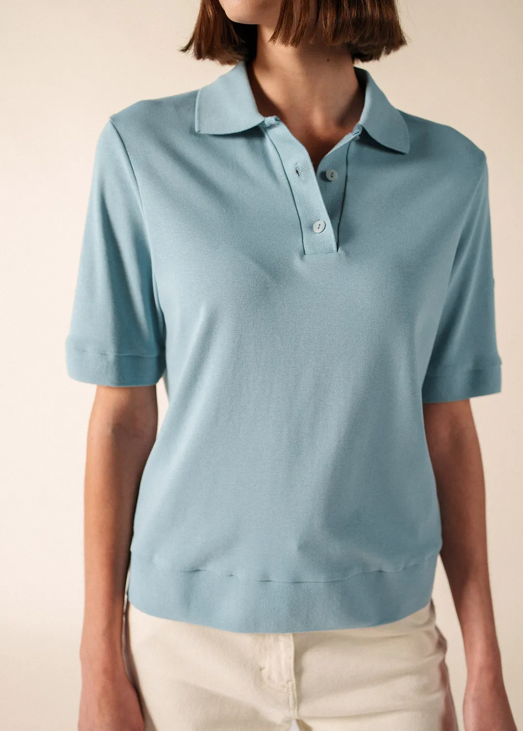 Saint James Carola polo céleste clair coton femme
