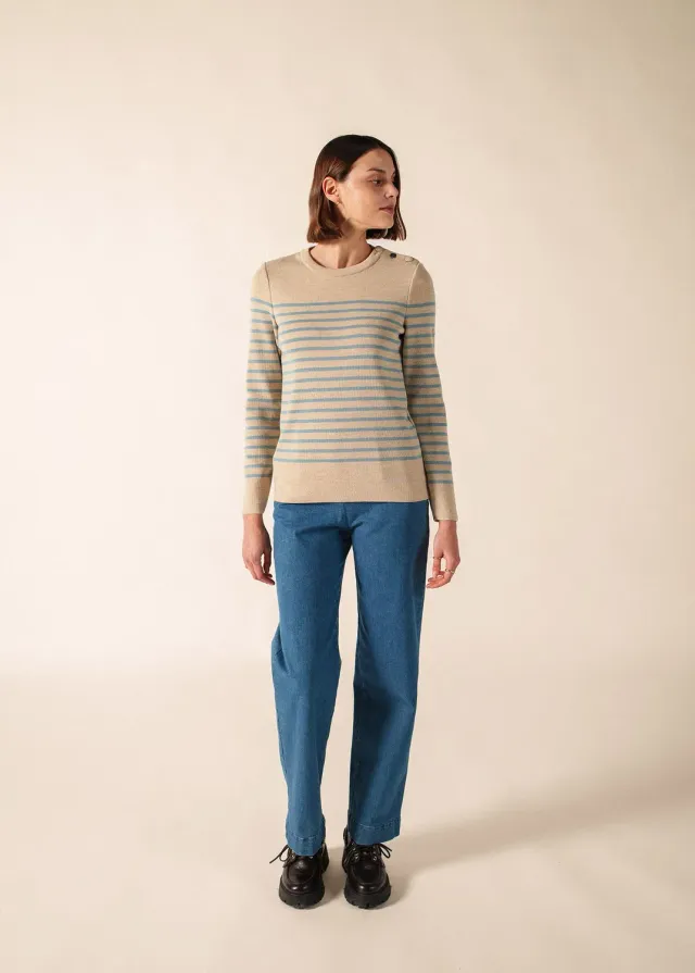 Saint James Brégançon pull marin beige céleste laine