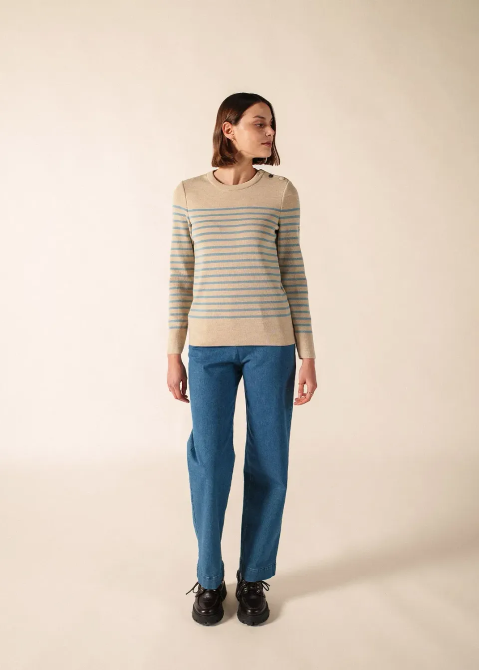 Saint James Brégançon pull marin beige céleste laine
