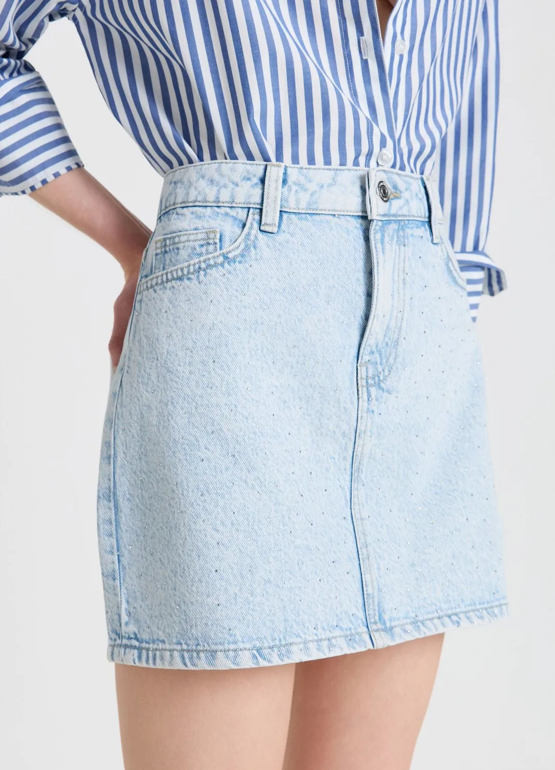 Calliope jupe mini en denim à strass