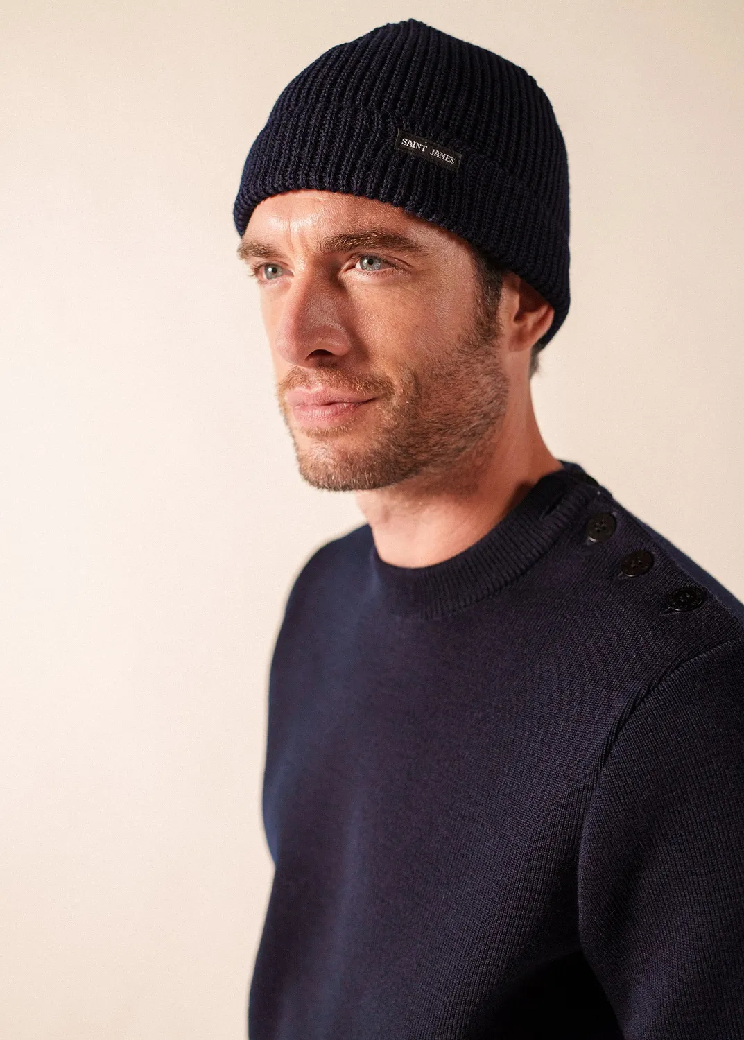 Saint James Perle bonnet marine laine revers