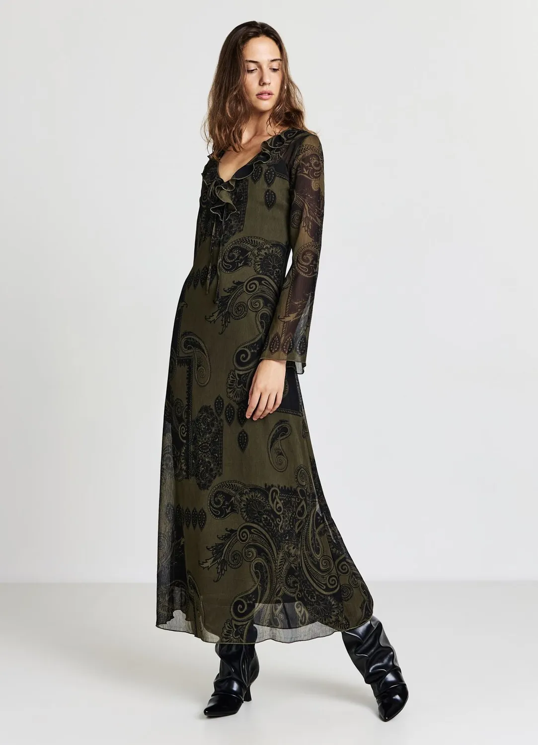 Calliope robe longue paisley georgette manches longues fluide