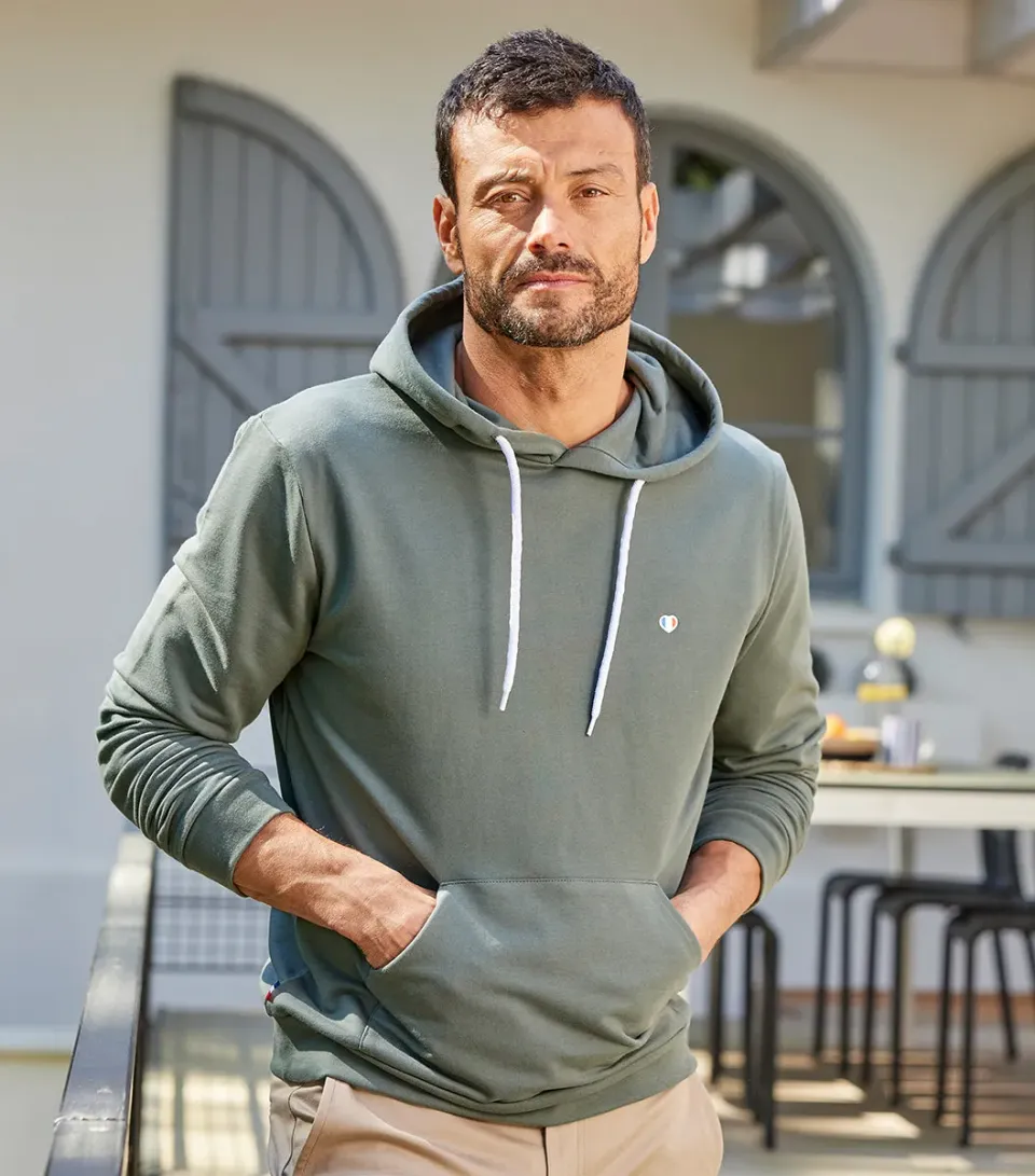Cocorico Iconique sweat capuche homme sauge coton