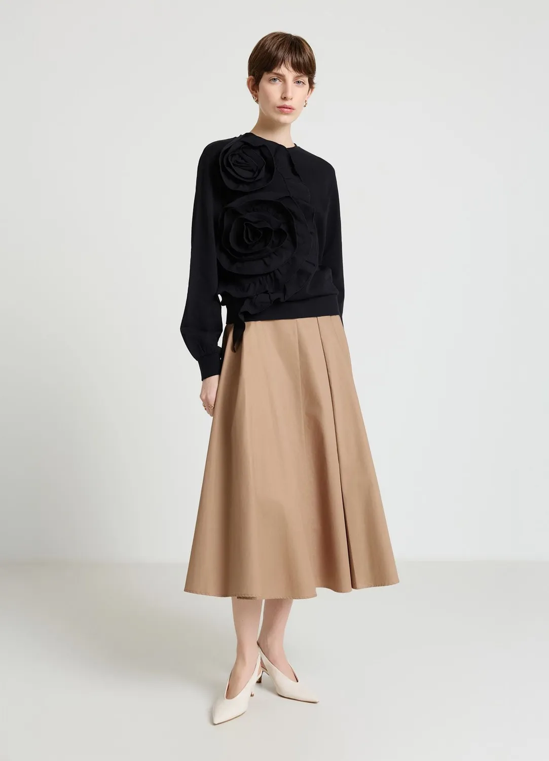 Calliope sweat volants fleurs femme manches longues col rond