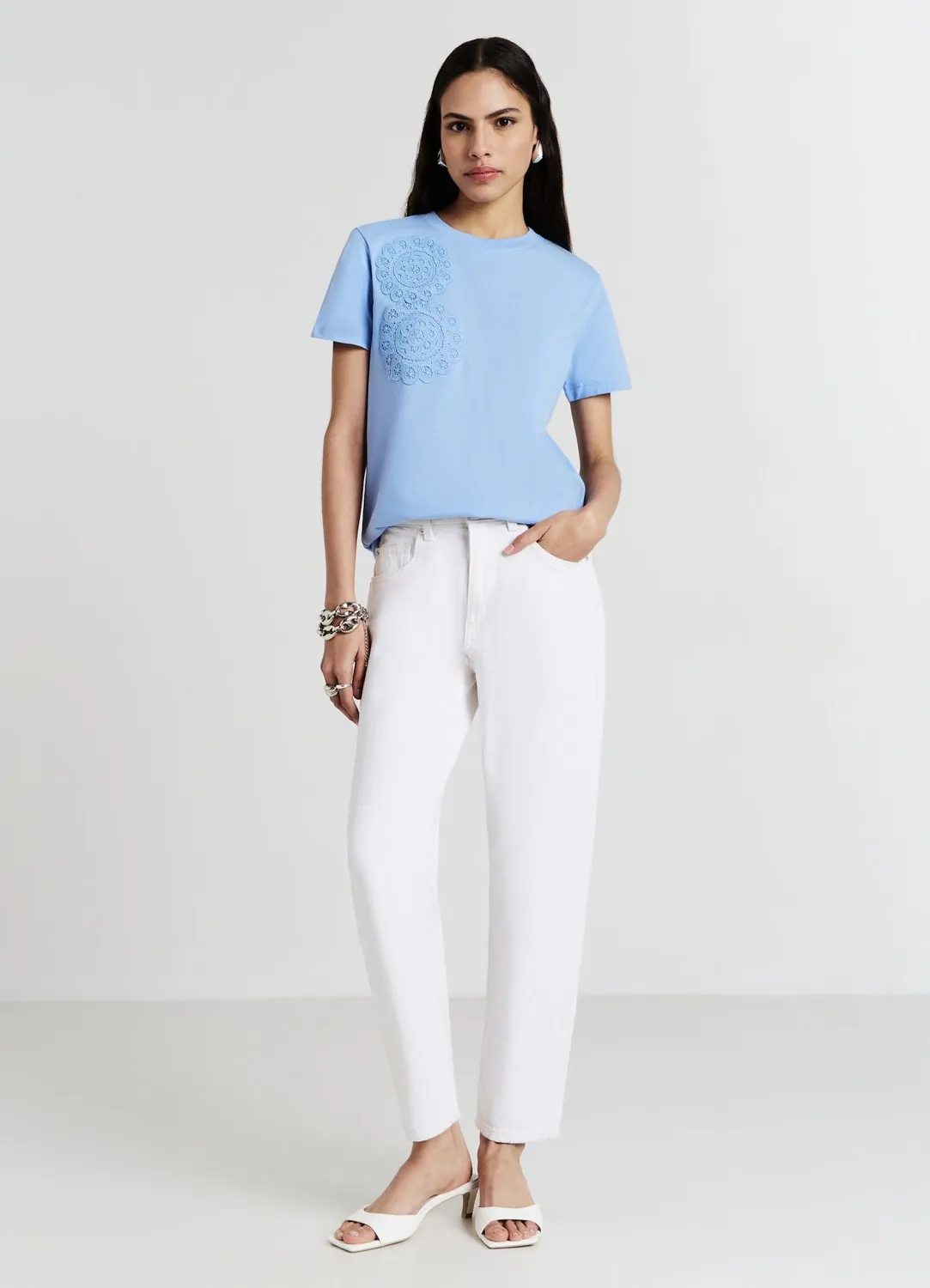 Calliope t-shirt femme col rond inserts crochet coton