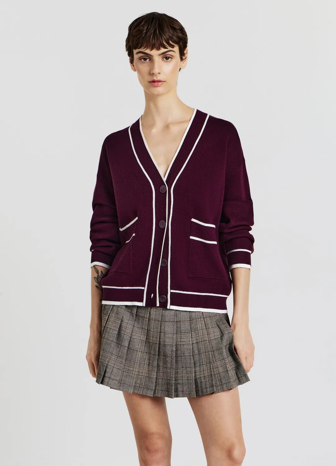 Calliope cardigan femme gilet col V à poches contrasté