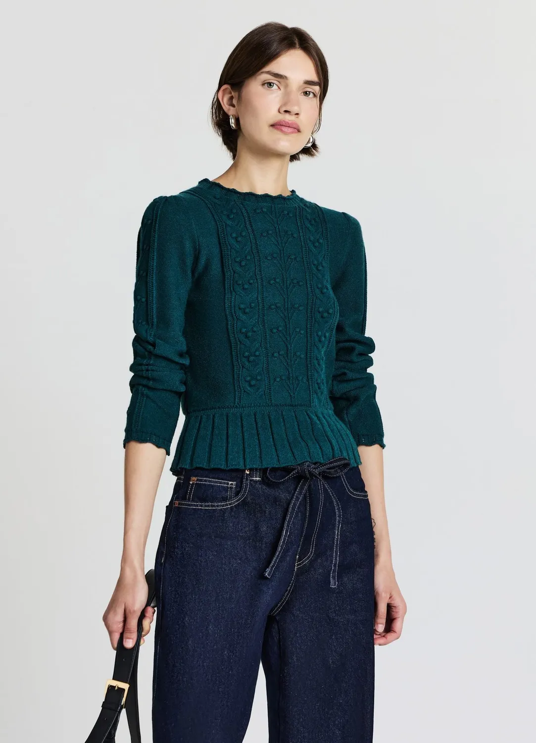 Calliope Pull ajouré femme manches longues volants