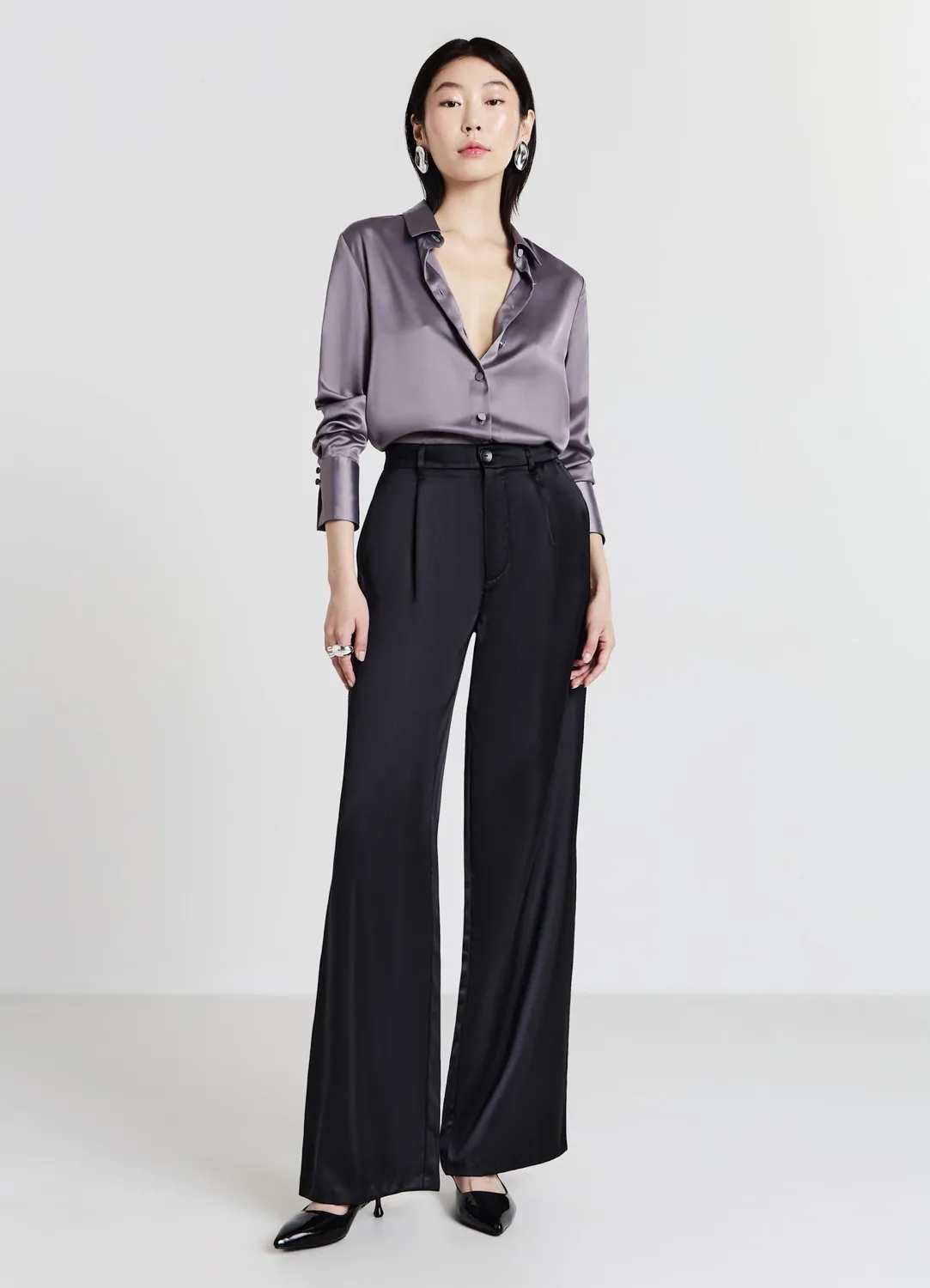 Calliope Palazzo Satin Pantalon femme large satiné