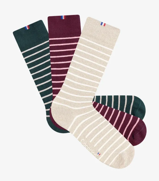 Cocorico Chaussettes Homme x3 BBV Rayées coton 41/46