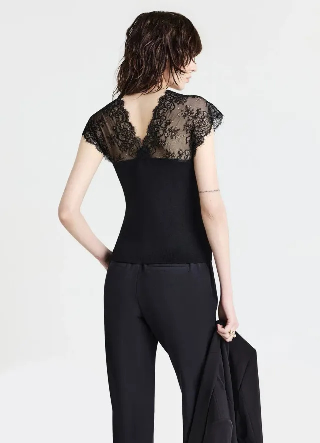 Calliope top col V femme dentelle ajusté soirée