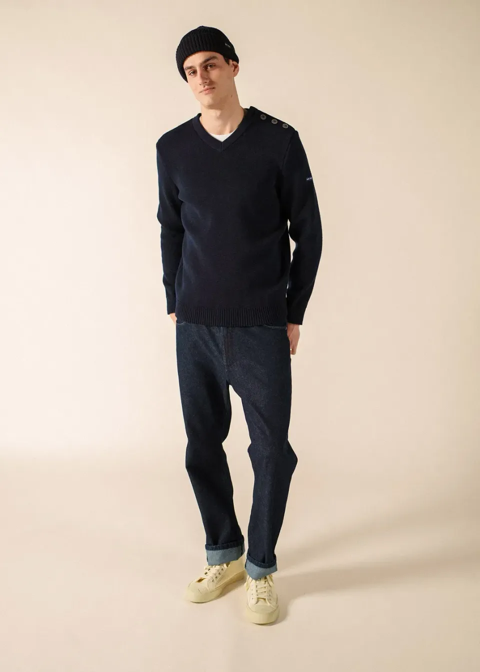 Saint James Cancale pull marine col V laine