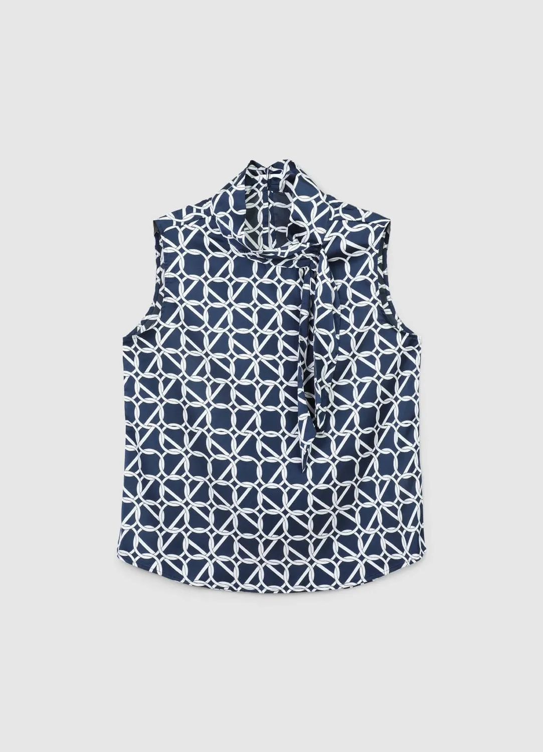 Calliope top satin femme imprimé nœud col sans manches