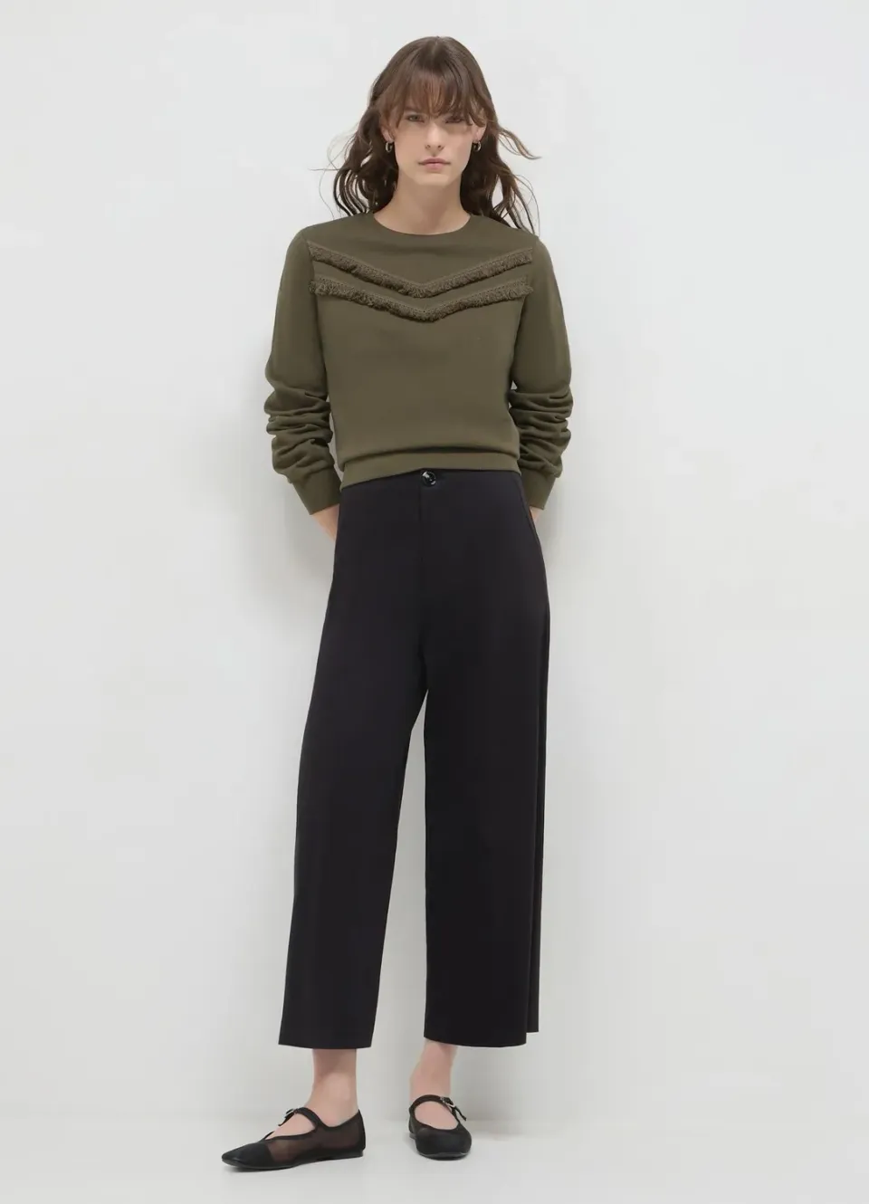 Calliope Pull col rond femme franges coton
