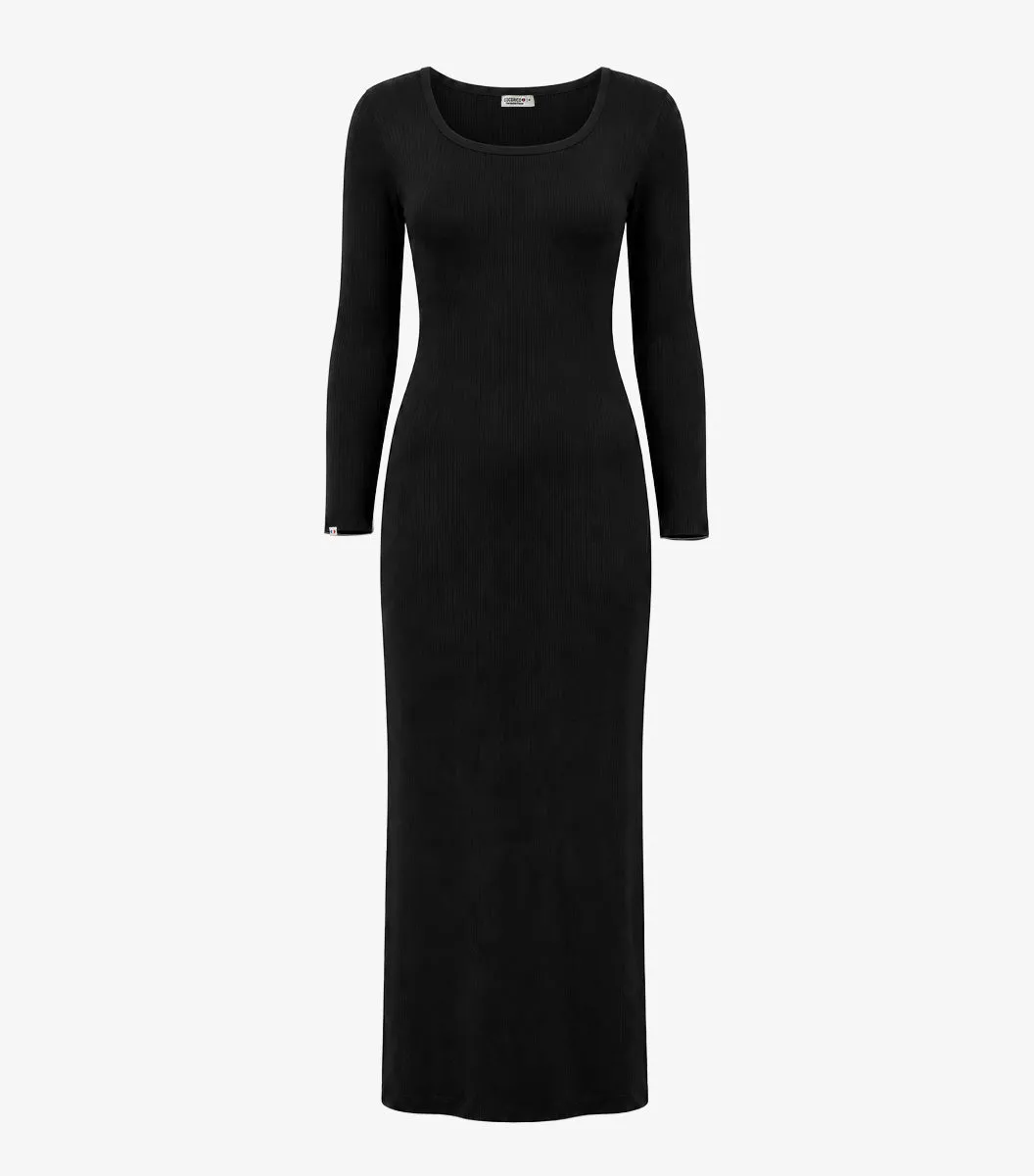 Cocorico robe longue femme noir côtelé coton