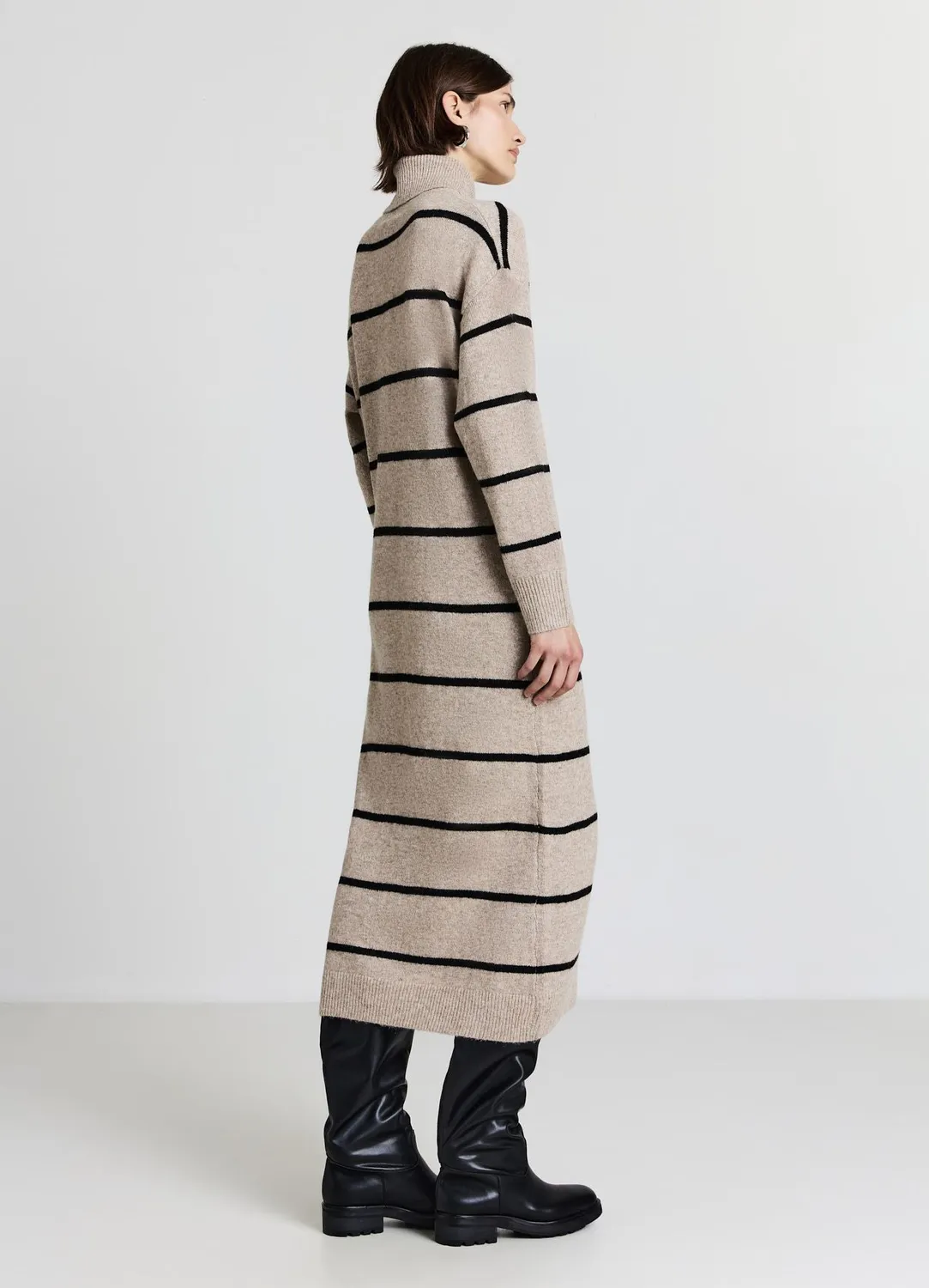 Calliope Robe longue col roulé femme rayée maille
