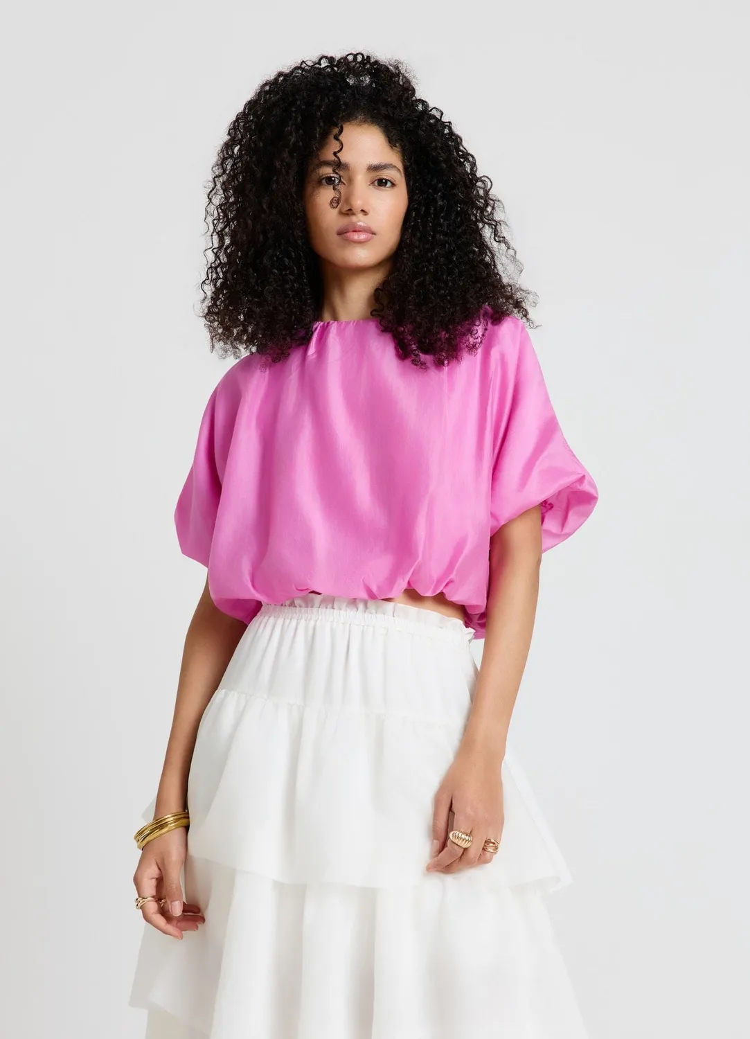 Calliope ballon blouse femme unie manches courtes
