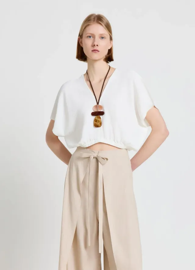 Calliope blouse col V élastiquée unie femme