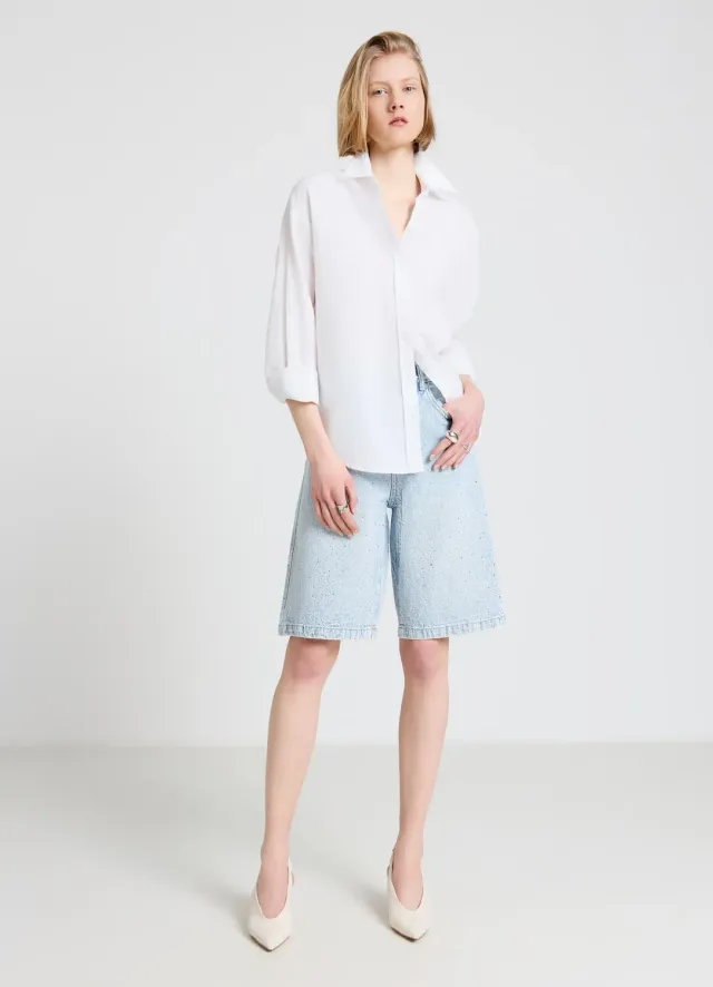Calliope Bermuda denim femme strass taille haute