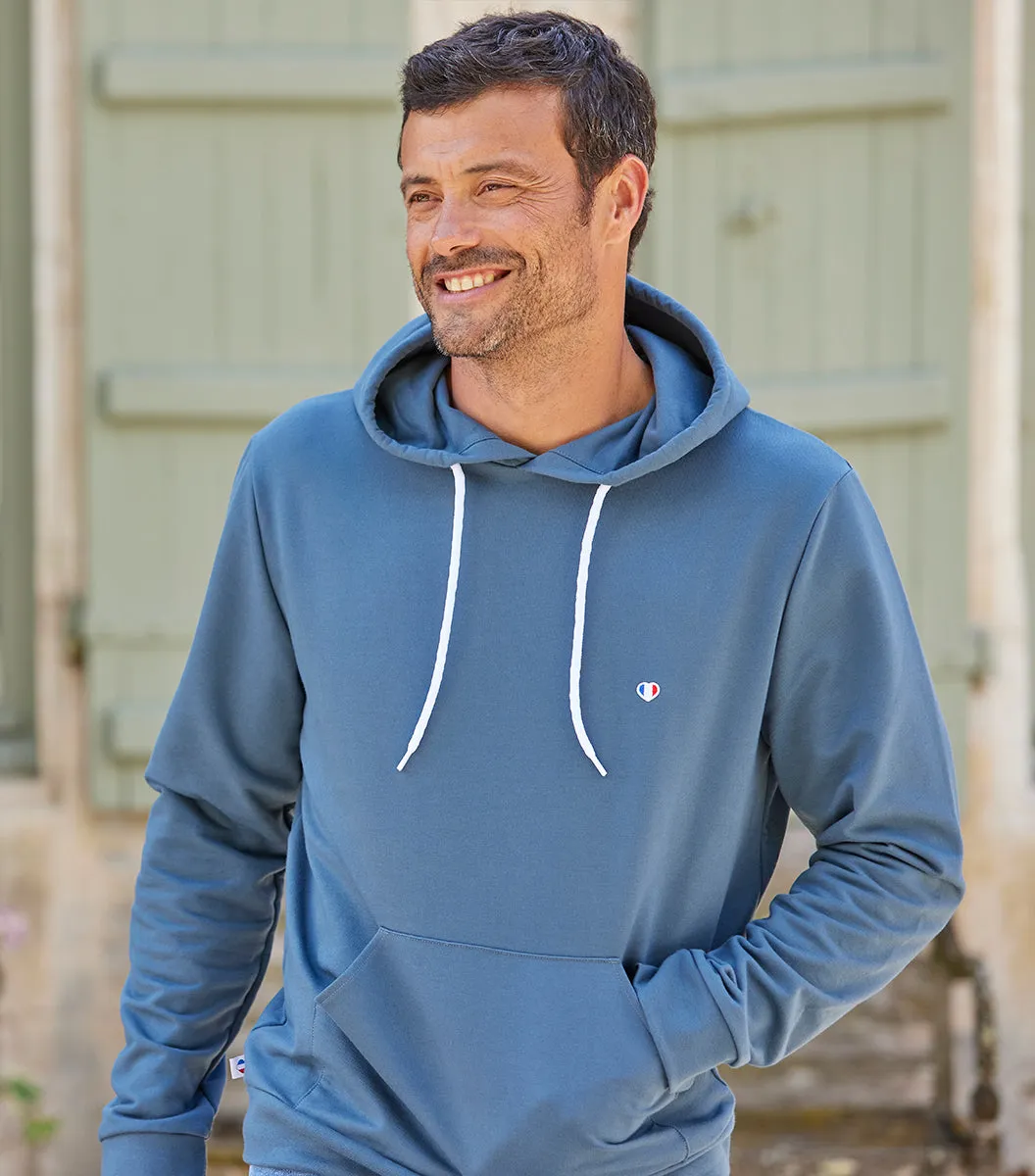 Cocorico Iconique sweat capuche homme azur coton