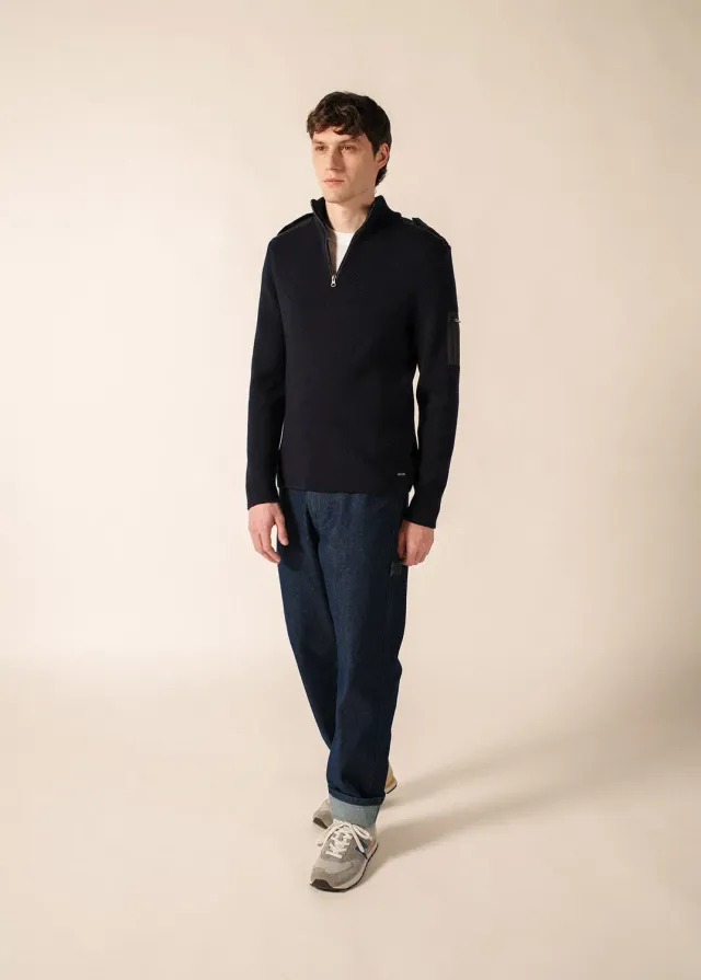 Saint James Harris pull col zippé navy laine homme