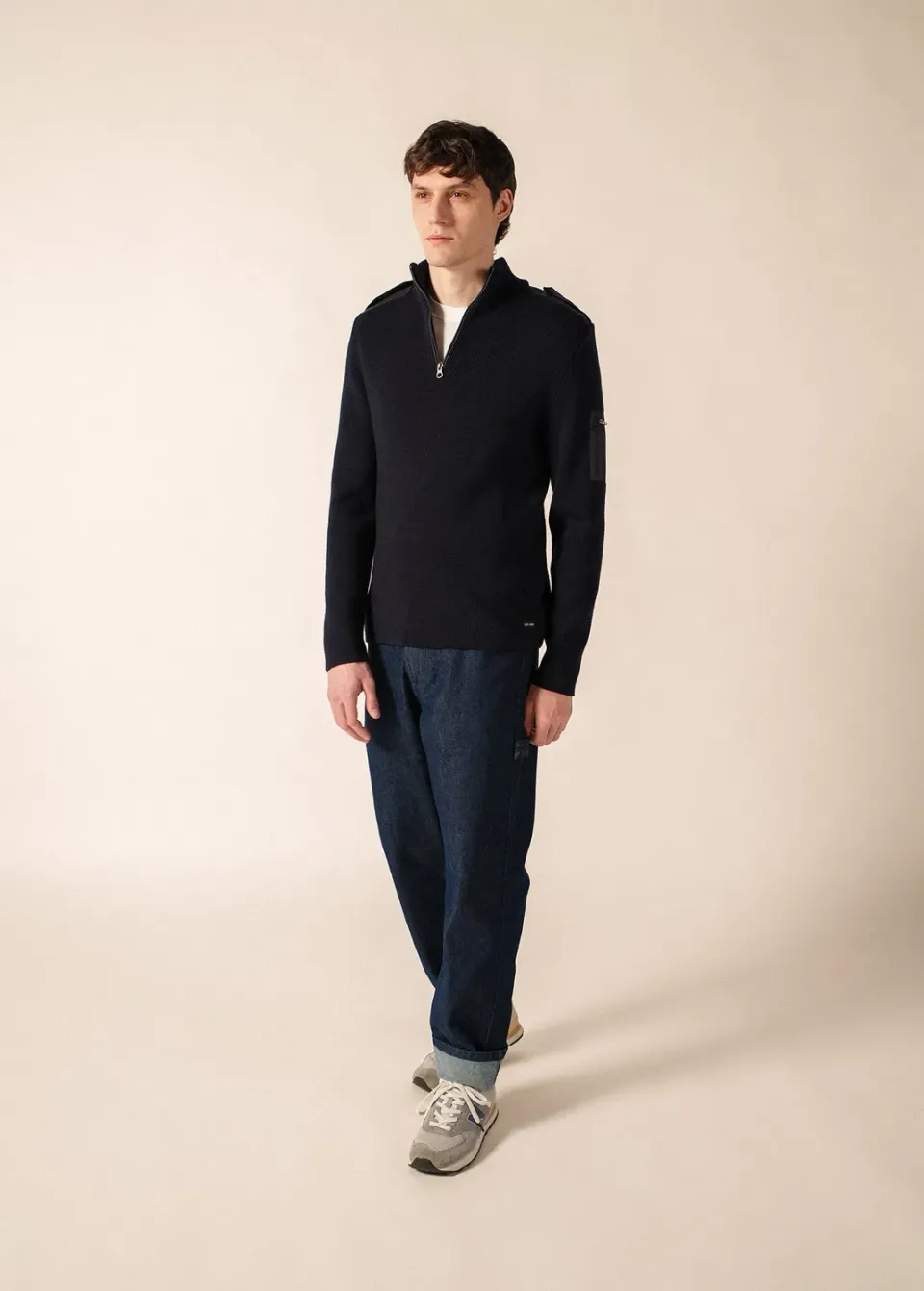 Saint James Harris pull col zippé navy laine homme