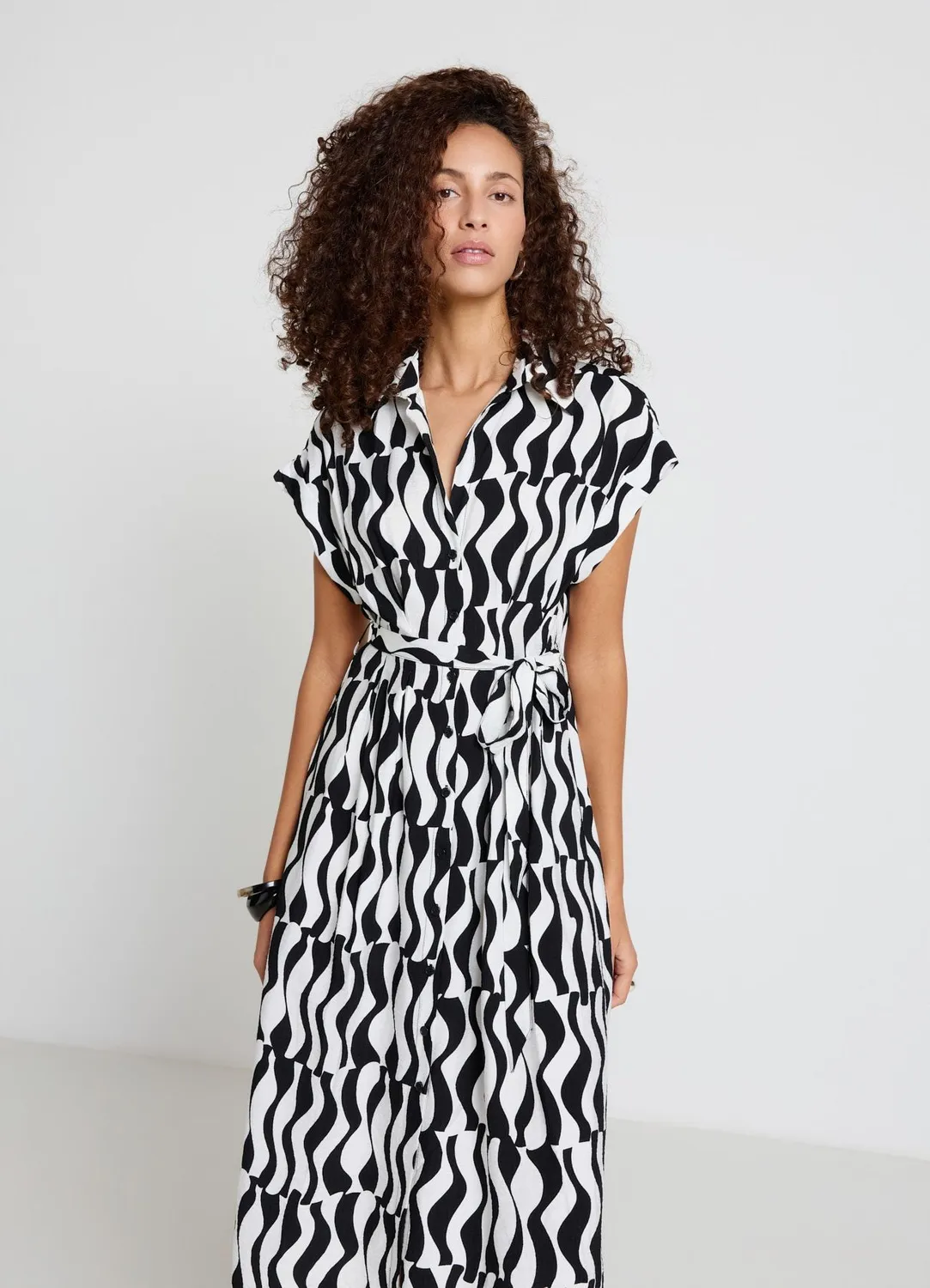 Calliope Atelier robe chemisier femme géométrique ceinture