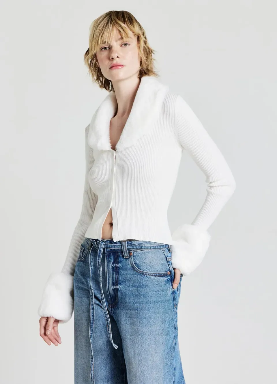 Calliope cardigan boutons col fausse fourrure femme