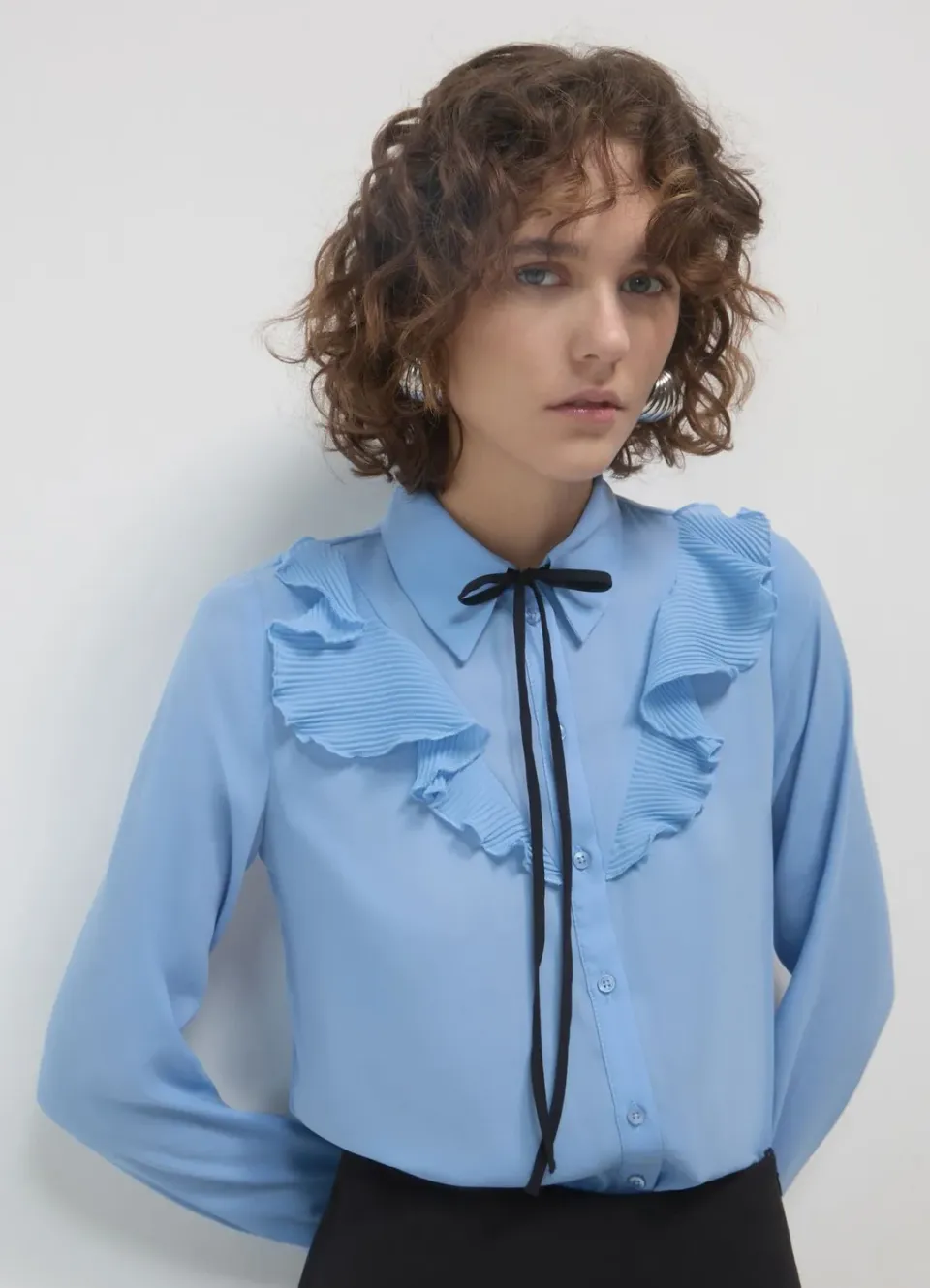 Calliope chemise volant plissé femme manches longues