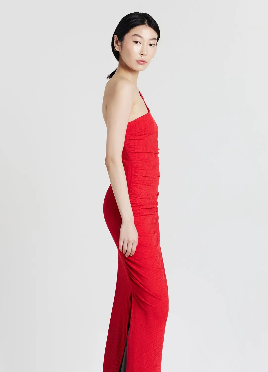 Calliope Robe longue monospalla femme unie froncée