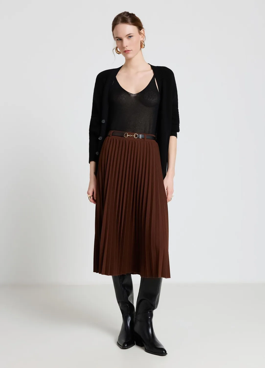 Calliope jupe plissée midi à ceinture femme