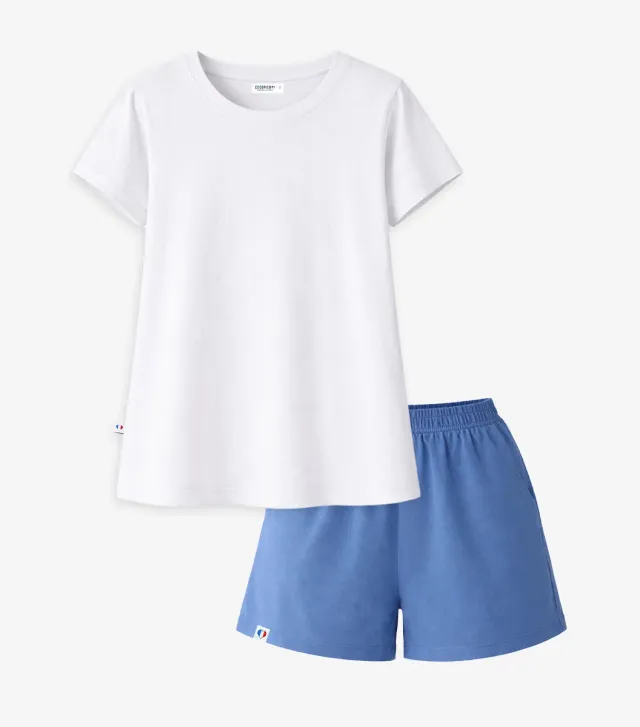 Cocorico Intemporel ensemble pyjama femme blanc bleu coton