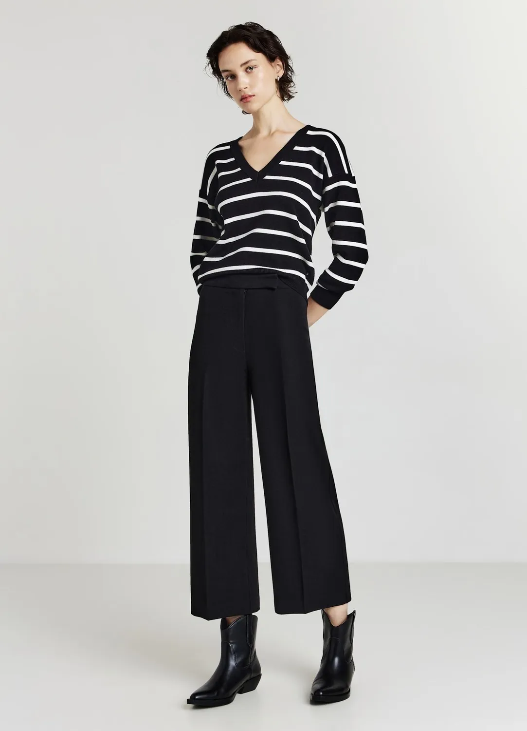 Calliope pull col V rayé femme manches longues