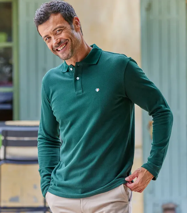 Cocorico Iconique polo manches longues homme sapin coton